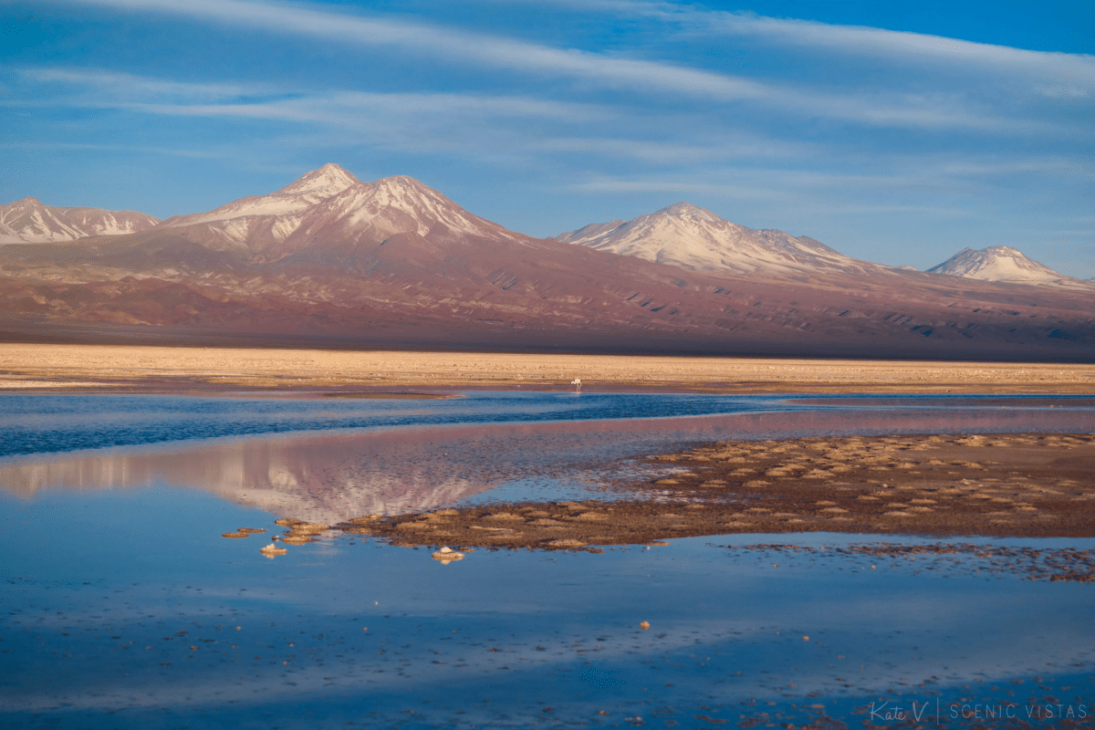Mountains at sunset at Laguna Chaxa in Salar de Atacama.